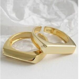 NEW Unisex Yellow Gold Plated S925 Bar Band Ring, Adjustable